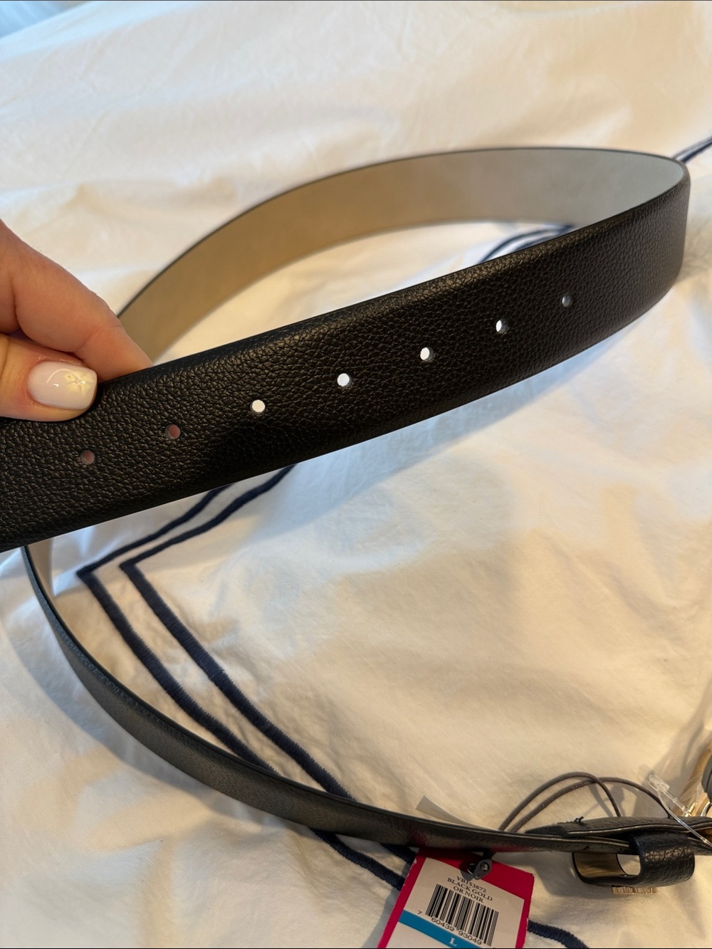 Vince Camuto Black Pebbled Leather Belt with Gold Buckle - Picture 3 of 4
